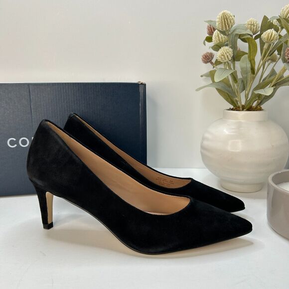 Cole Haan Vandam Suede Leather Pumps 65MM Pointed Toe Black Women 8B Tried On - Picture 1 of 12